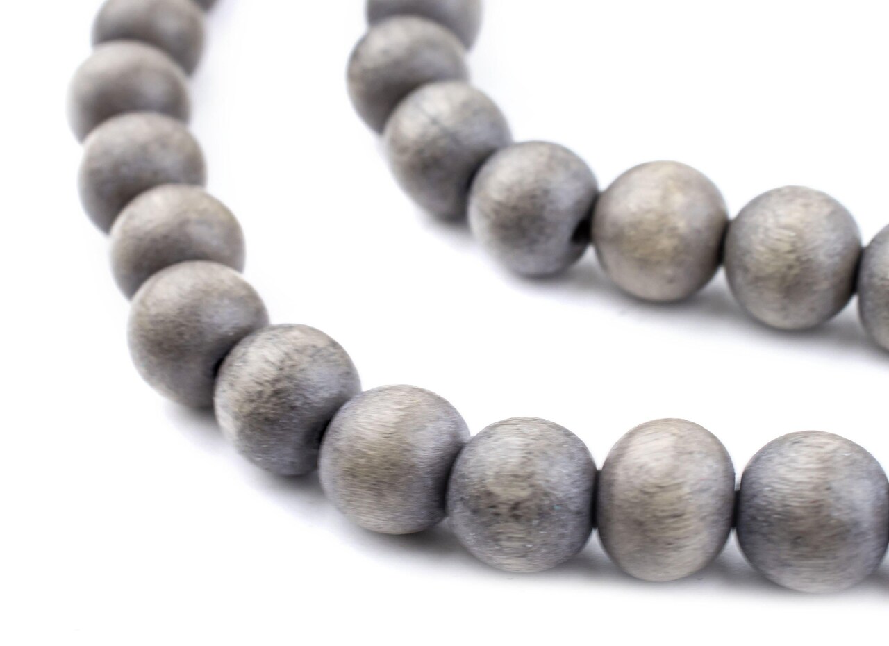The Bead Chest Natural 10mm Wooden Beads in Grey for Jewelry Making – Round Loose Wood Spacer Beads I Approximately 40 Beads